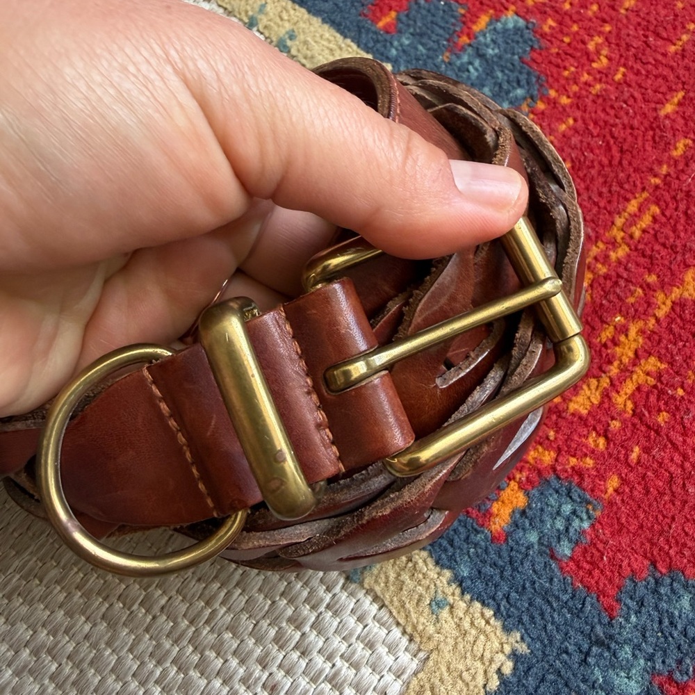 Polo by Ralph Lauren Brown Braided Leather Belt with Brass Buckle
